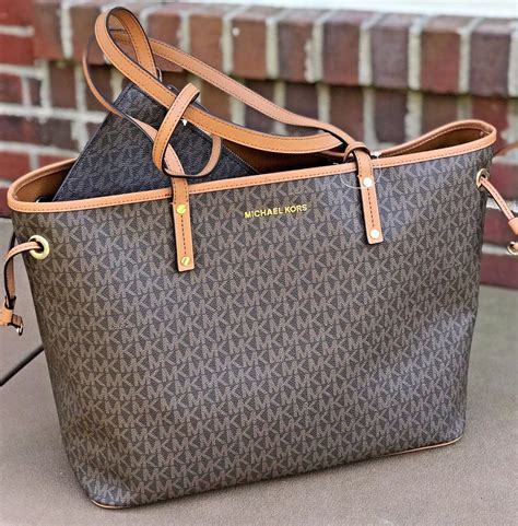 michael kors logo signature large brown tote|michael kors black signature handbag.